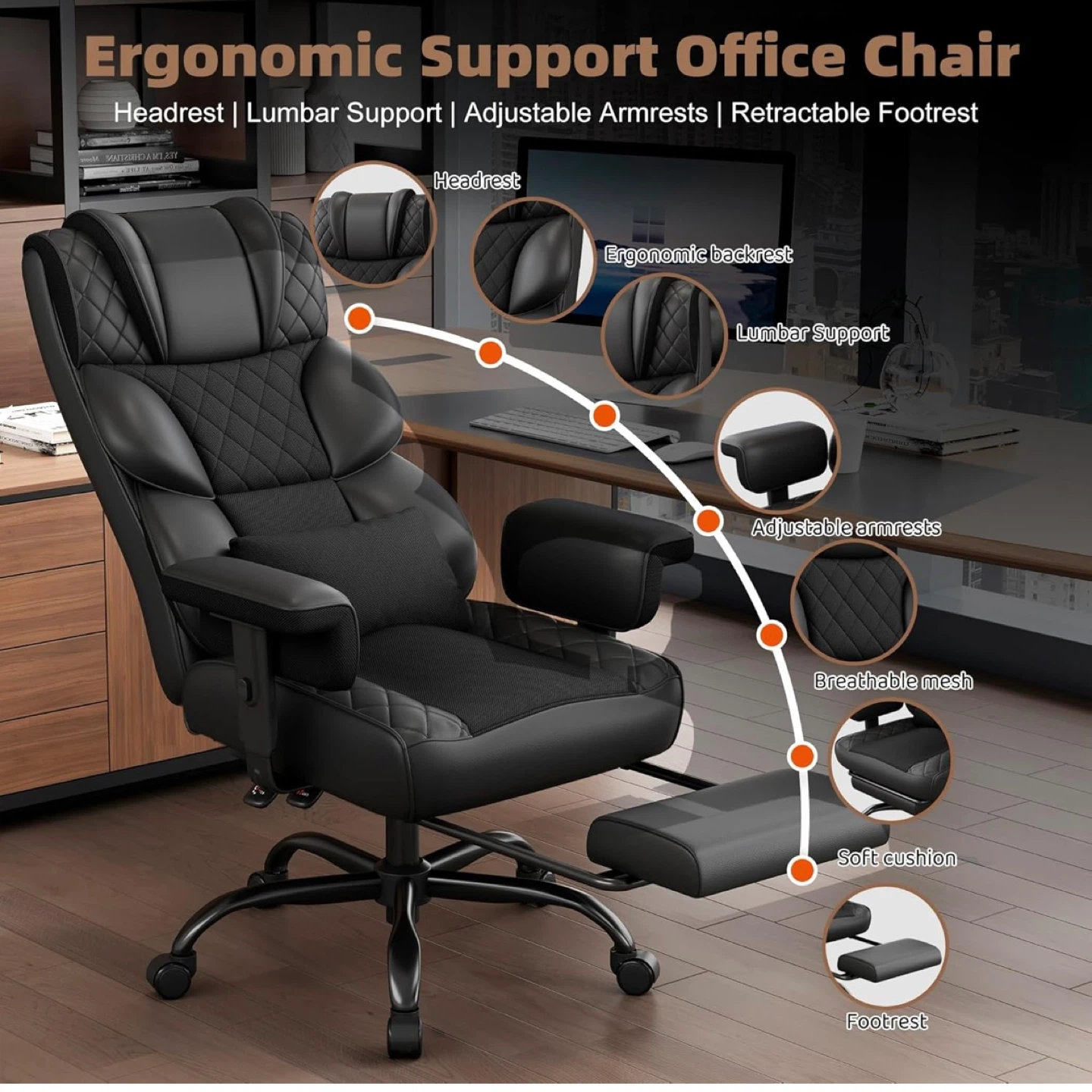 Ergonomic Office Chair with Lumbar Support and Footrest - photo 4