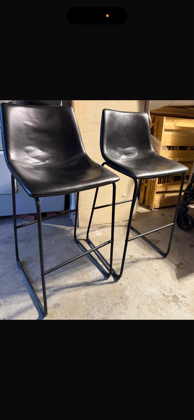 Set of 2 Black Faux Leather Bar Stools