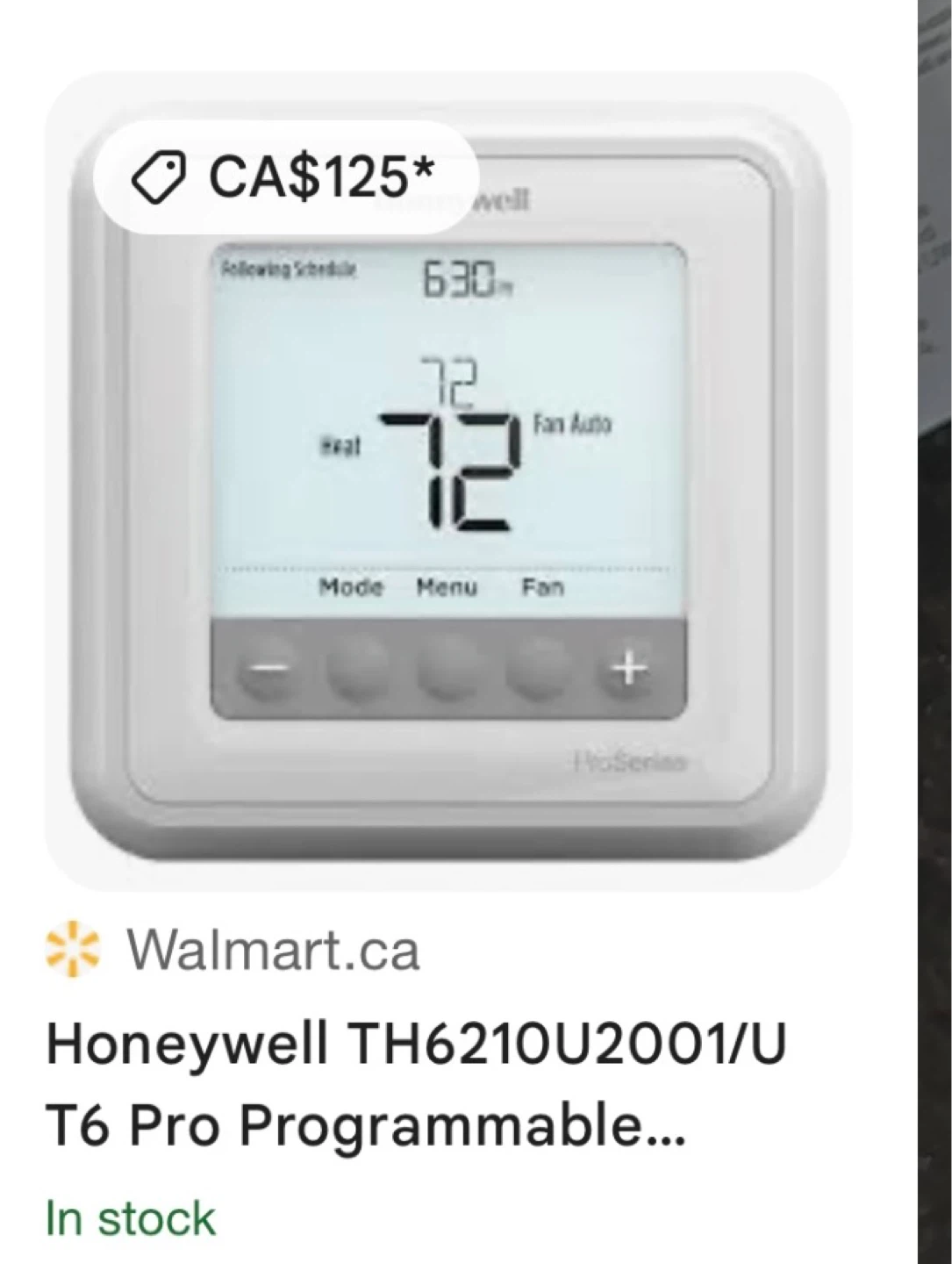 Honeywell T6 Pro Programmable Thermostat TH6210U2001