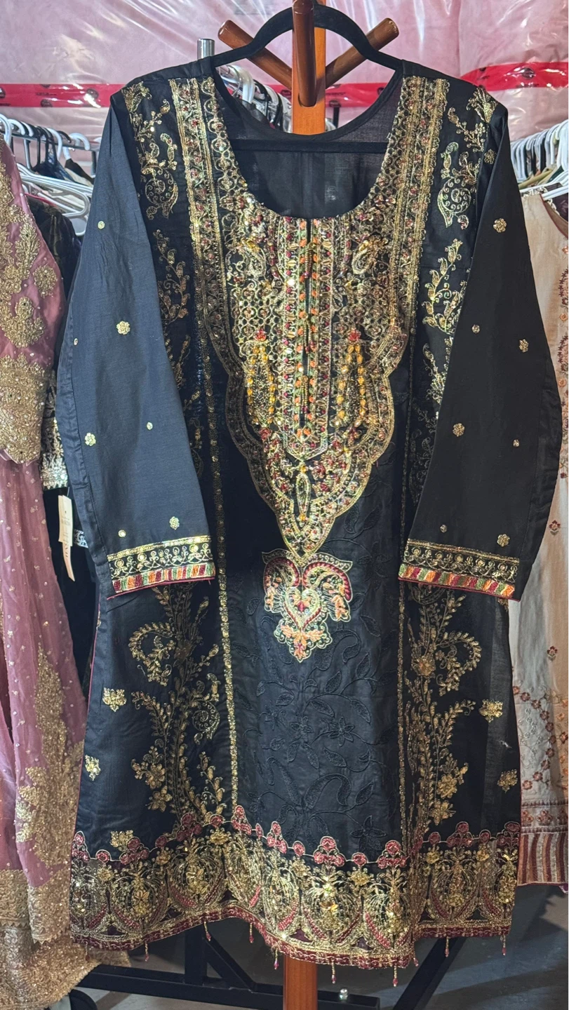 Embellished Black suit with Gold Dupatta