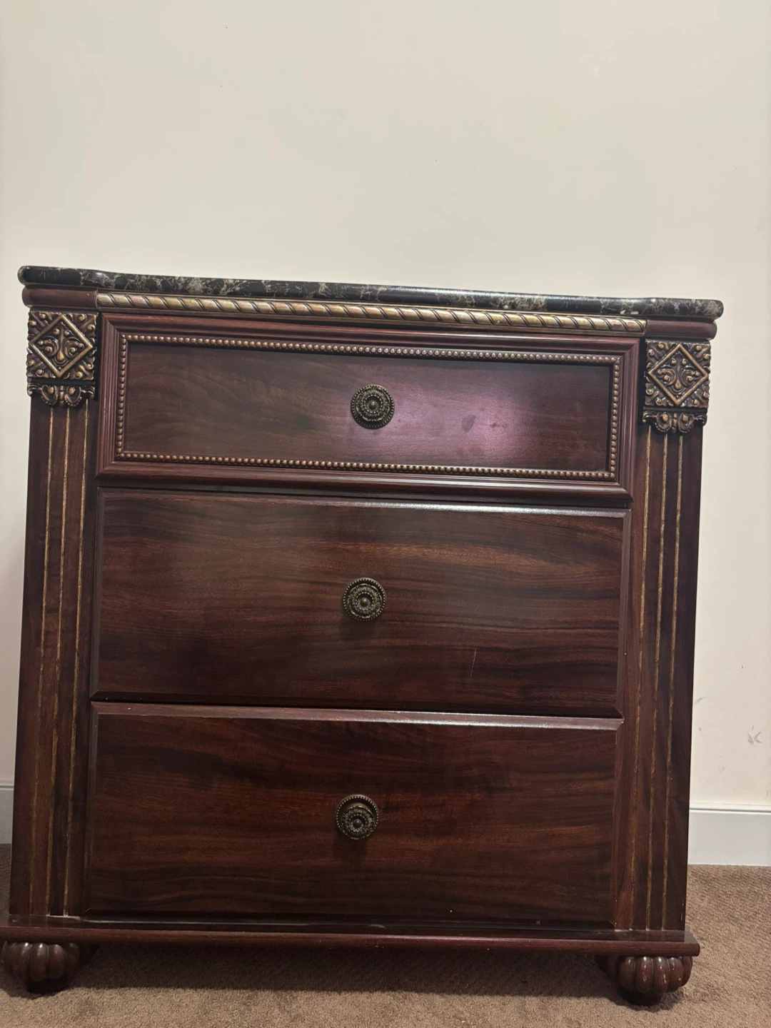 Dark Wood Dresser with Faux Marble Top