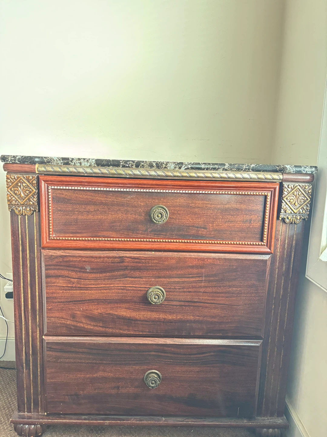 Dark Wood Dresser with Faux Marble Top - photo 2