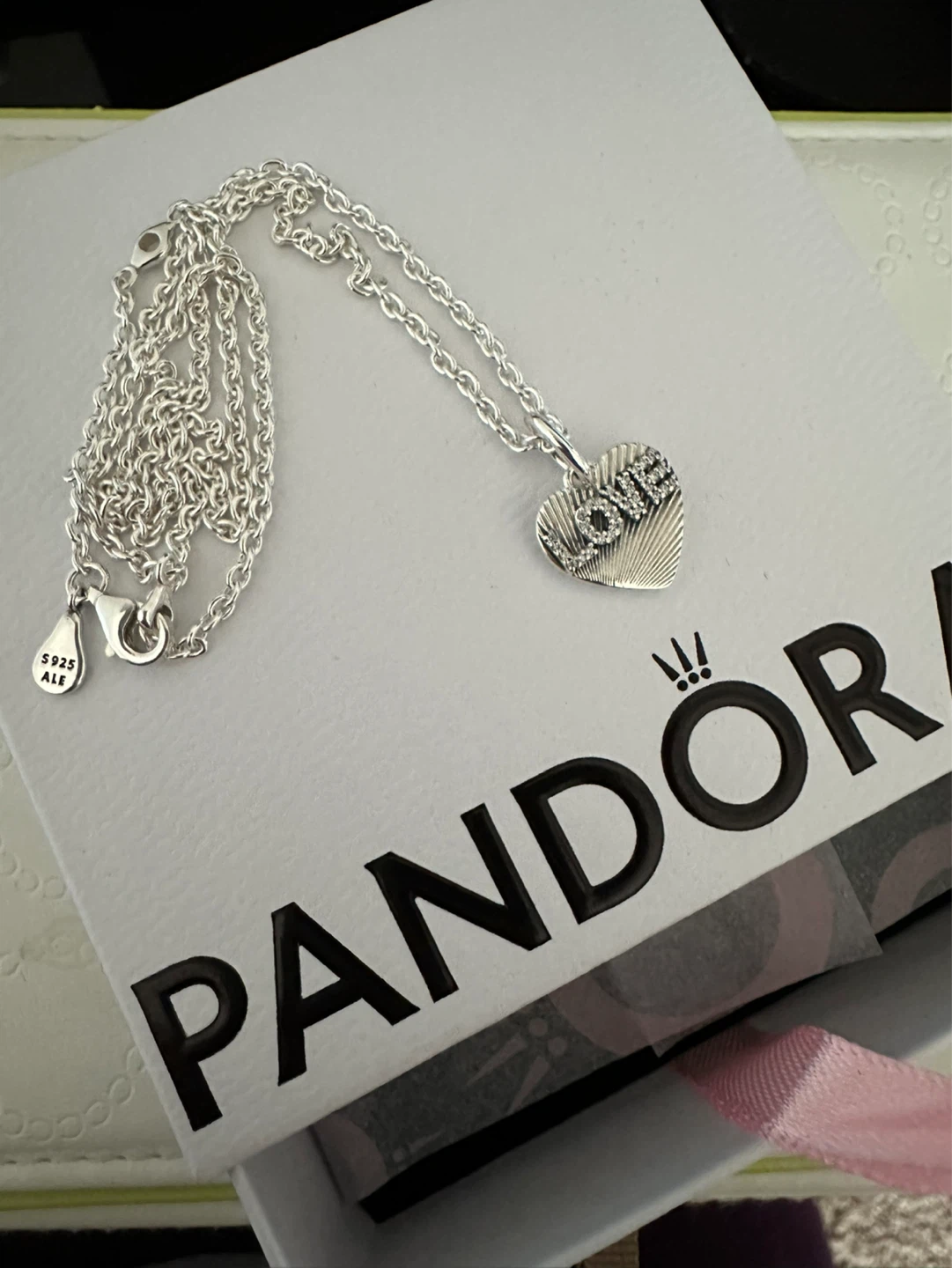 Authentic Pandora New Love Heart 925 Silver Charm and Necklace