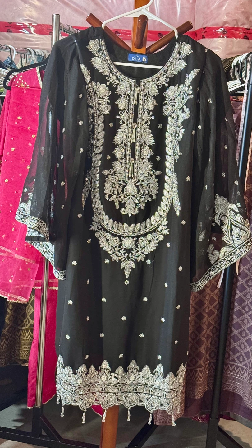 Black Embroidered georgette three piece suit - photo 4