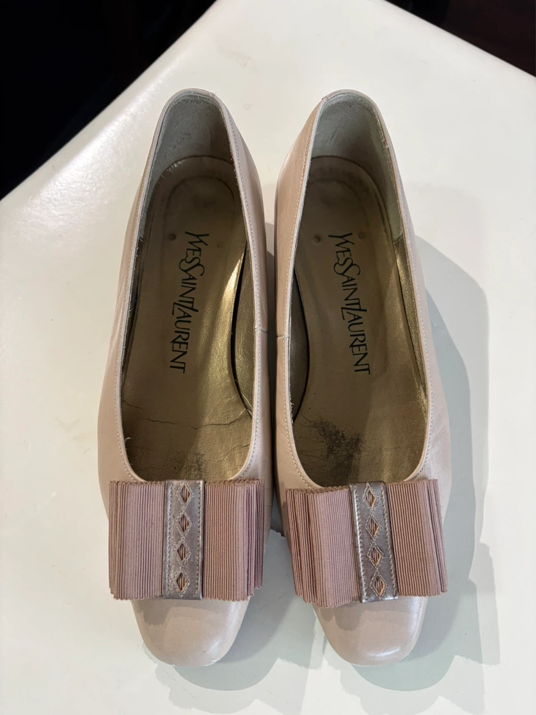 Yves Saint Laurent Beige Bow Ballet Flats Size 34 1/2