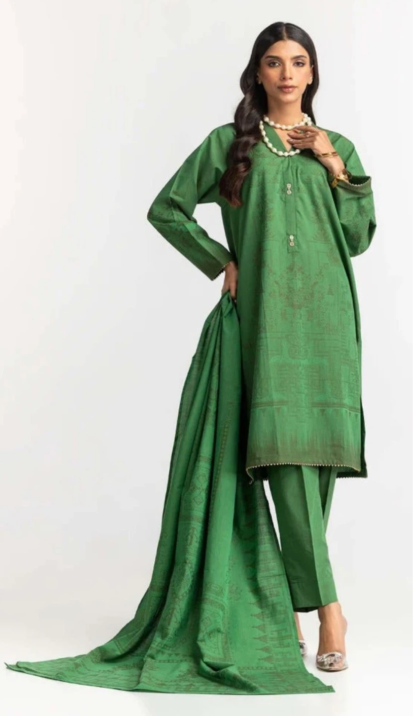 Green jacquard three piece suit