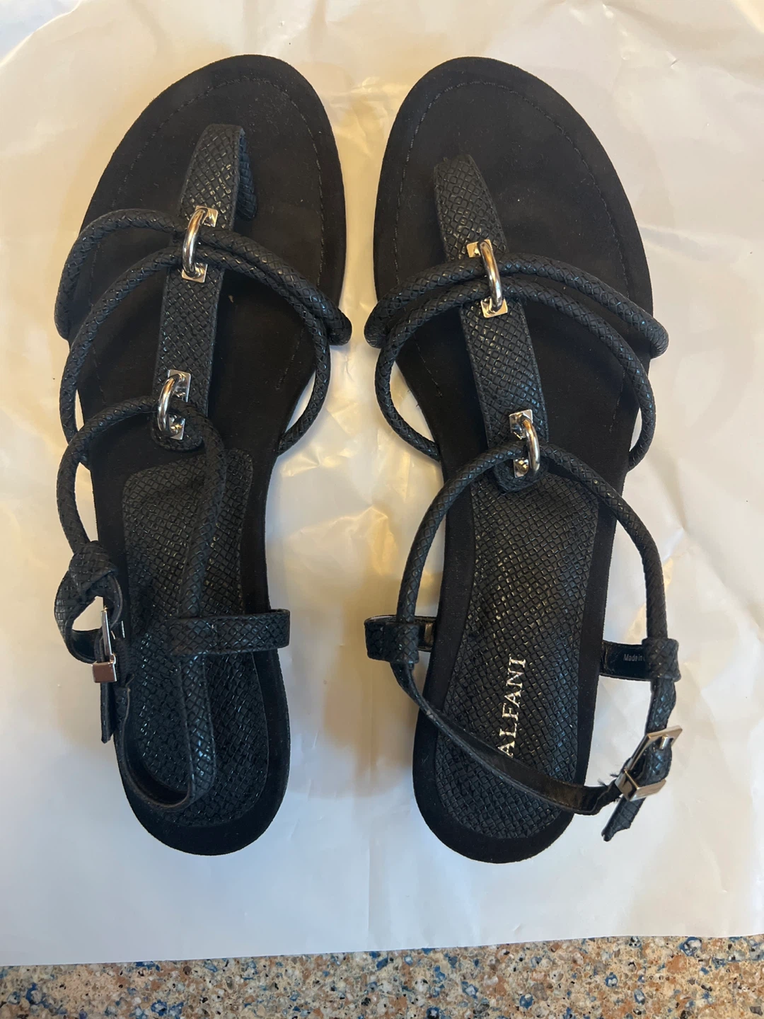 Alfani Black T-Strap Flat Sandals Women's Size 11