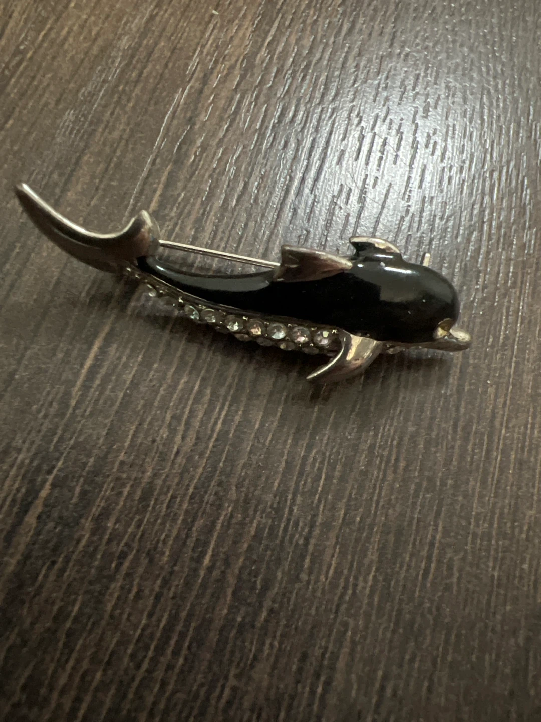 Dolphin Brooch with Rhinestones