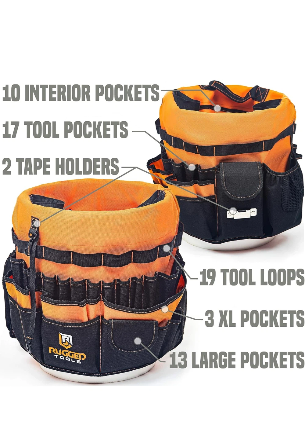 Rugged Tools Bucket Organizer with Multiple Pockets - photo 4