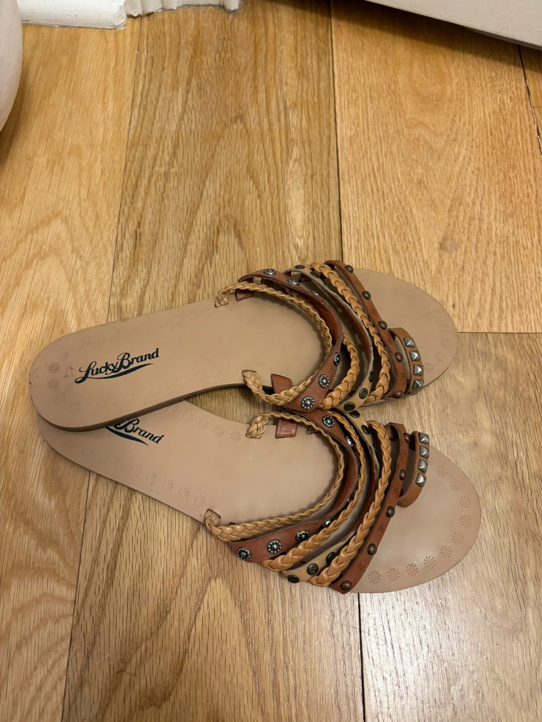 Lucky Brand Women's Brown Strappy Embellished Flat Sandals - photo 2