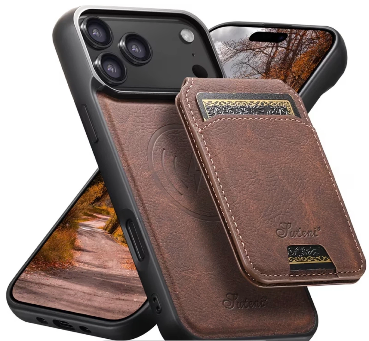 Suteni Faux Brown Leather Wallet Case for iPhone 17 Pro max - photo 2