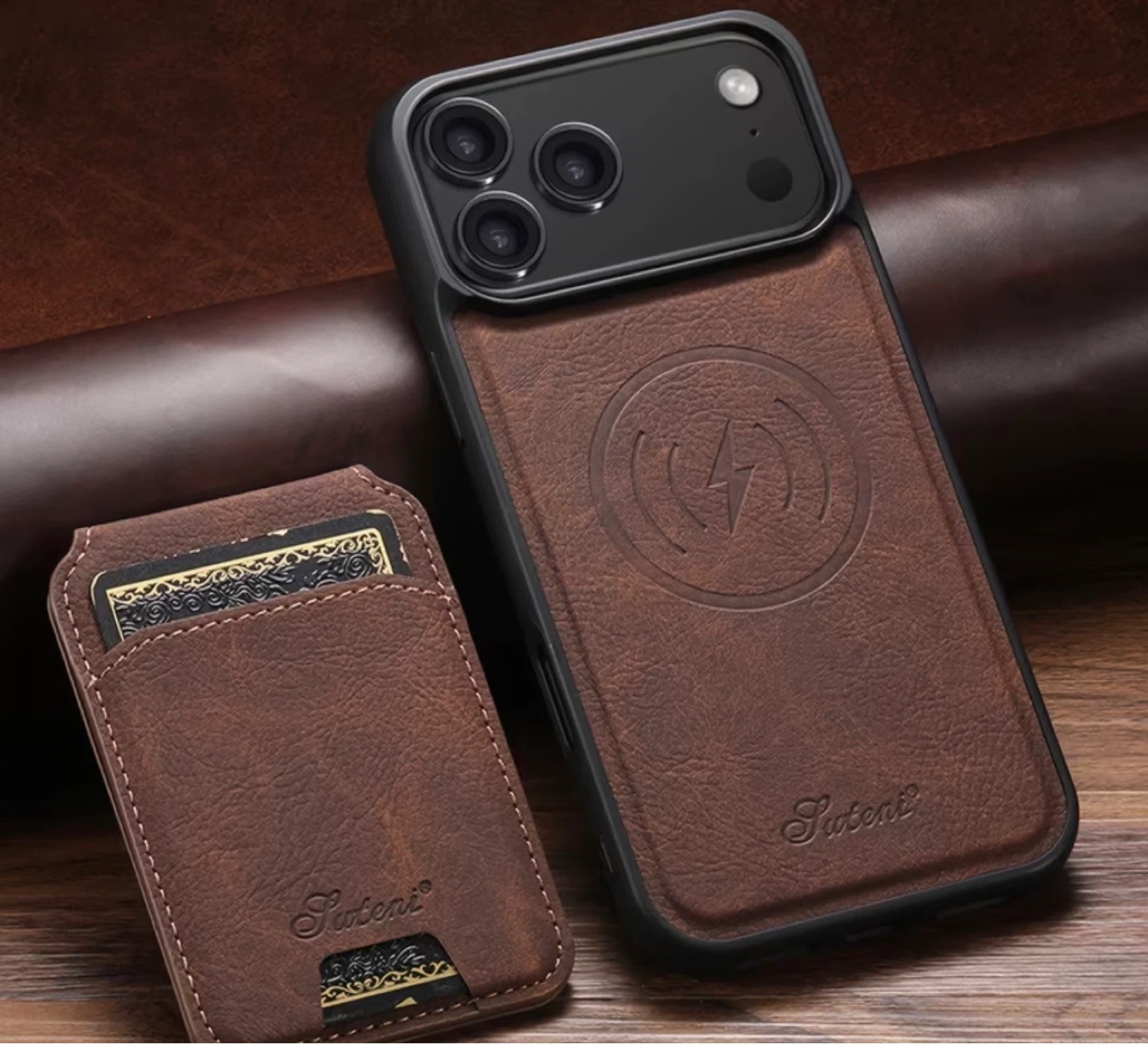 Suteni Faux Brown Leather Wallet Case for iPhone 17 Pro max - photo 3