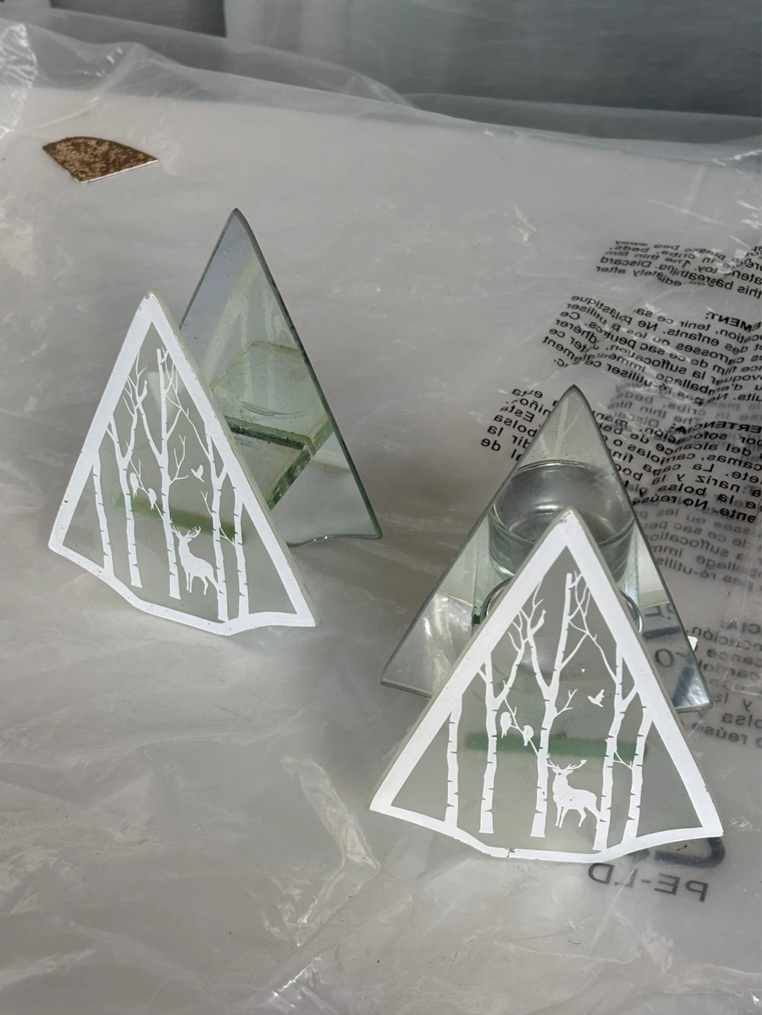 Glass Votive Candle Holders with Winter Scene Design (Set of 2)