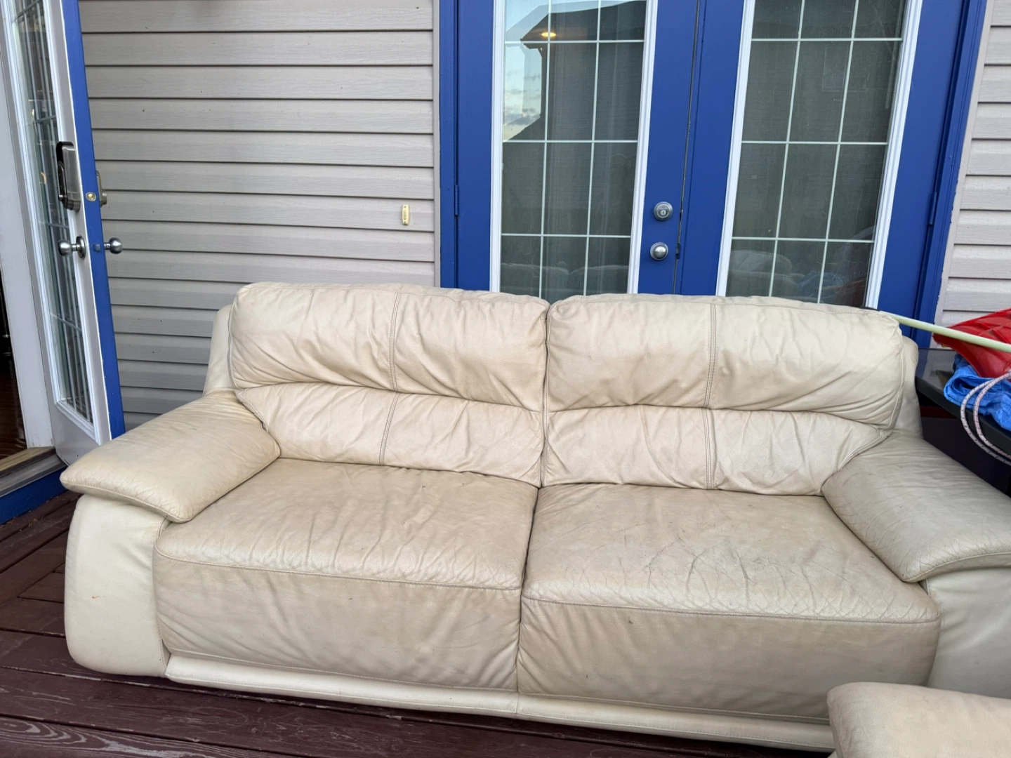 Cream Leather Loveseat Sofa