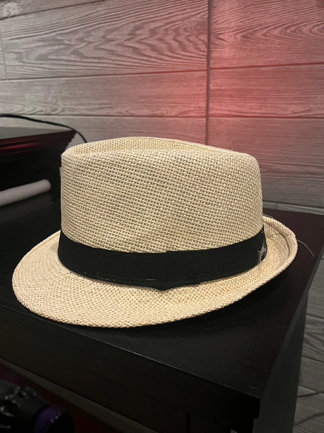 Straw Fedora Hat with Black Band - photo 3