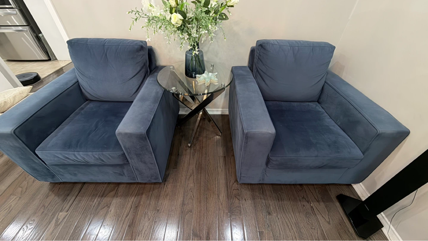Navy Blue Velvet Sofa Set with Ottomans - photo 2