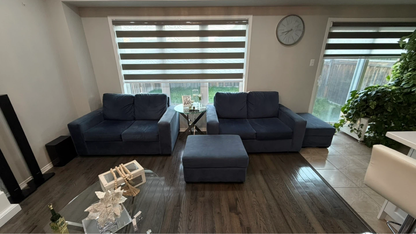 Navy Blue Velvet Sofa Set with Ottomans