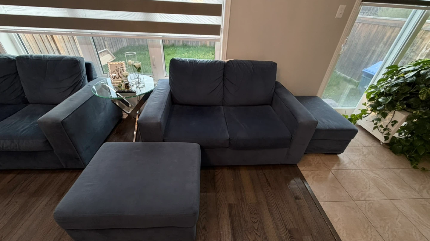 Navy Blue Velvet Sofa Set with Ottomans - photo 4