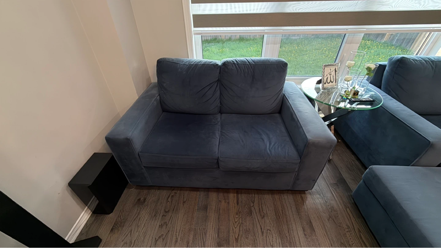 Navy Blue Velvet Sofa Set with Ottomans - photo 3