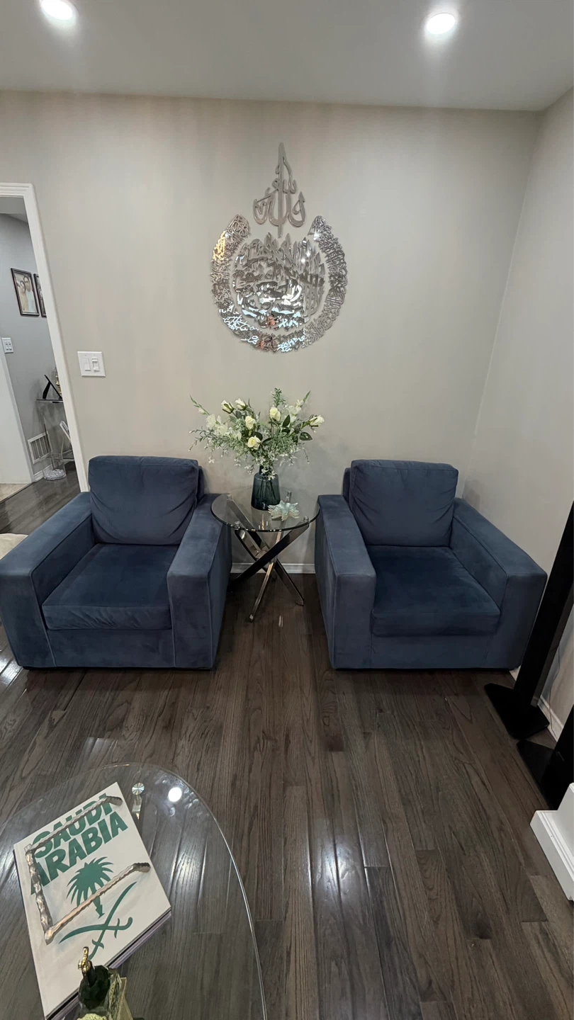 Navy Blue Velvet Sofa Set with Ottomans - photo 5