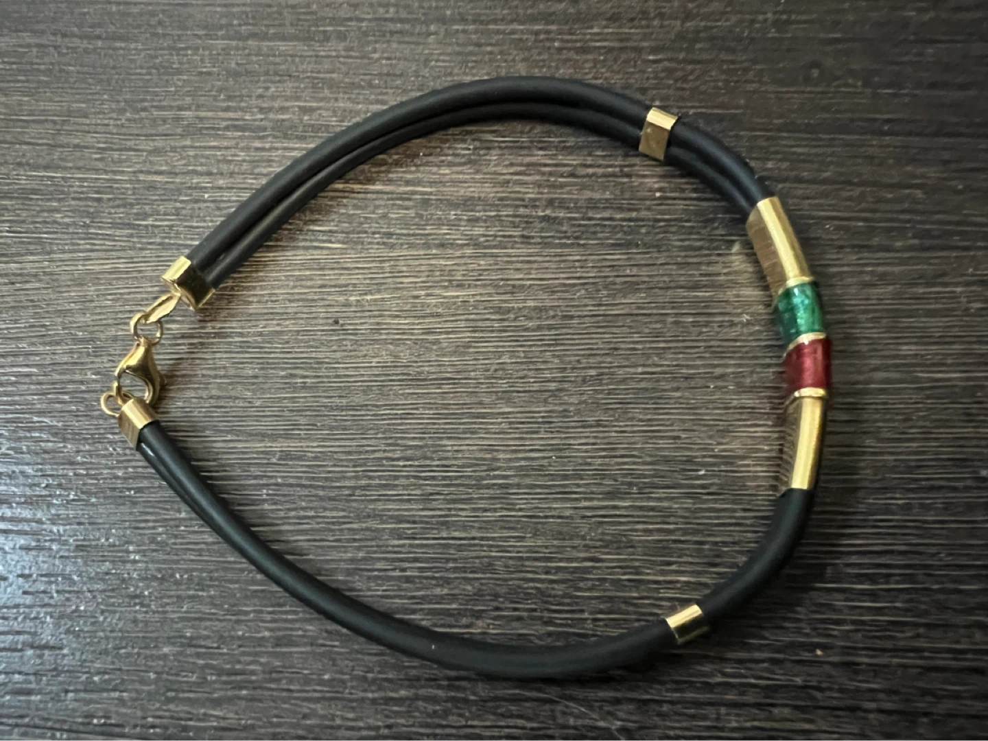 Gold Toned Rubber Cord Necklace with Colourful Beads - photo 4