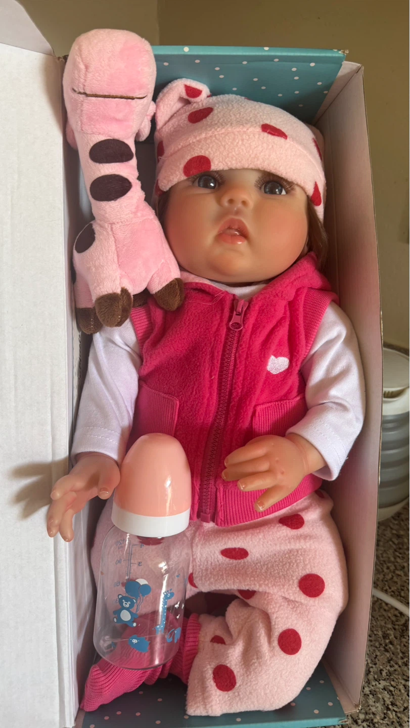 Reborn Baby Doll with Giraffe Plush and Bottle