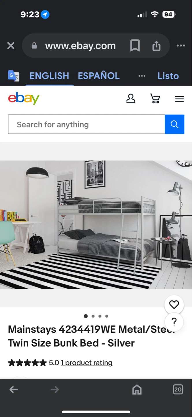 Mainstays Metal Twin Size Bunk Bed - Silver