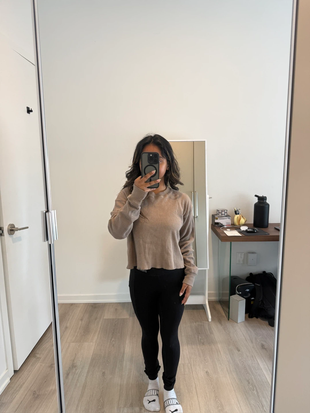 Tna waffle knit long sleeve crop top - photo 2