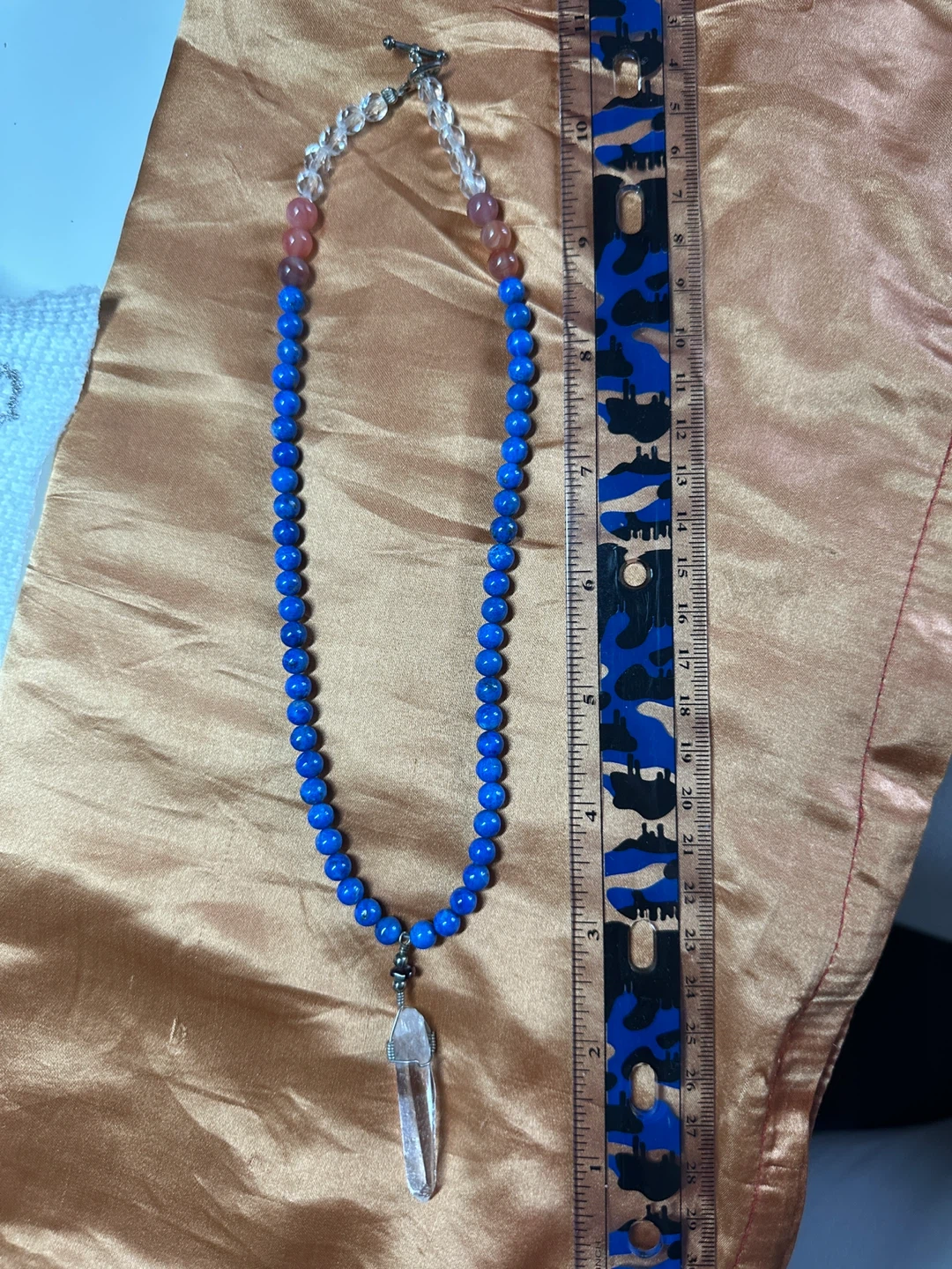 Blue Lapis Beaded Necklace with Crystal Pendant - photo 3