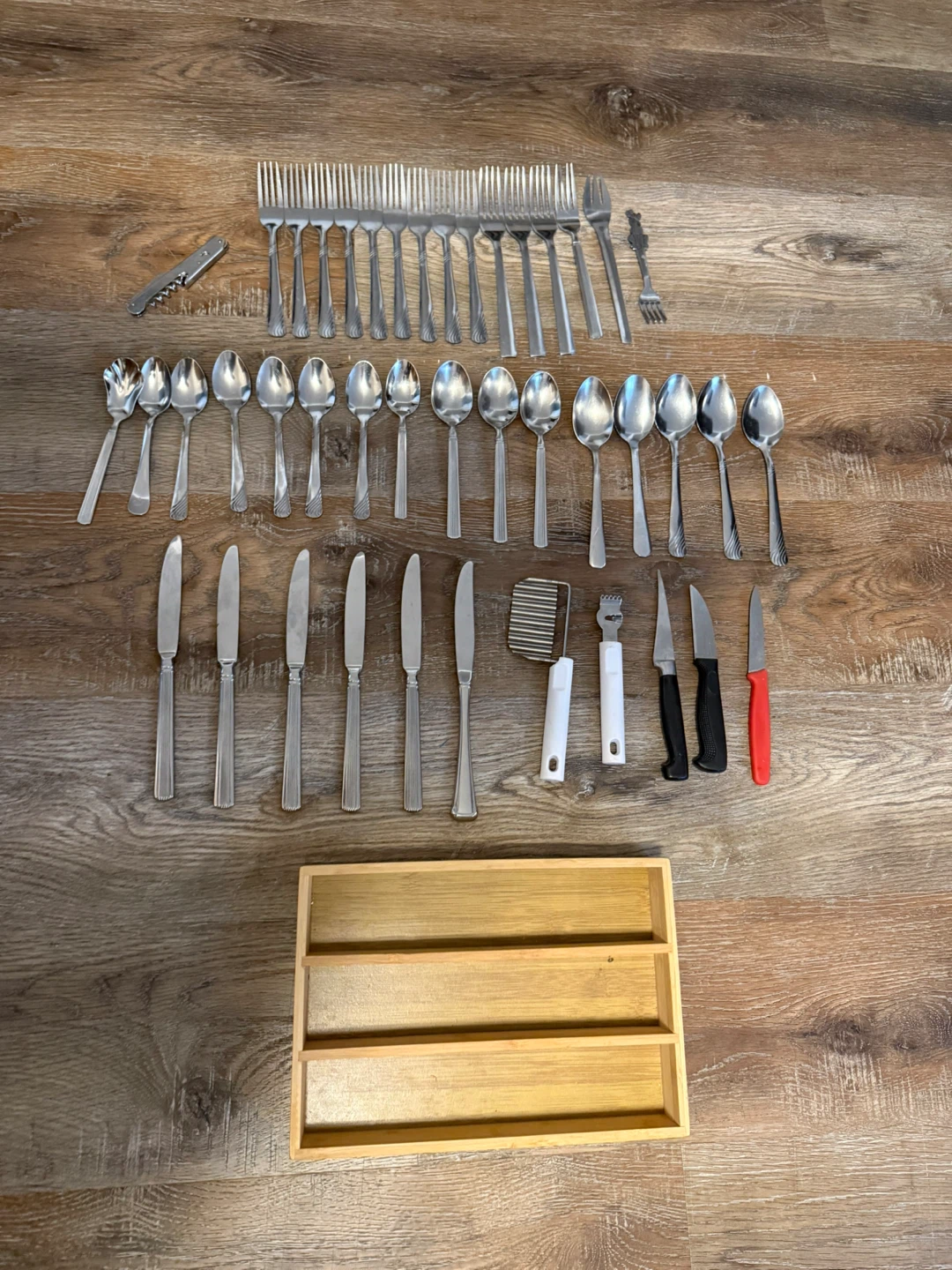 Stainless Steel Cutlery Set with Bamboo Drawer Organizer