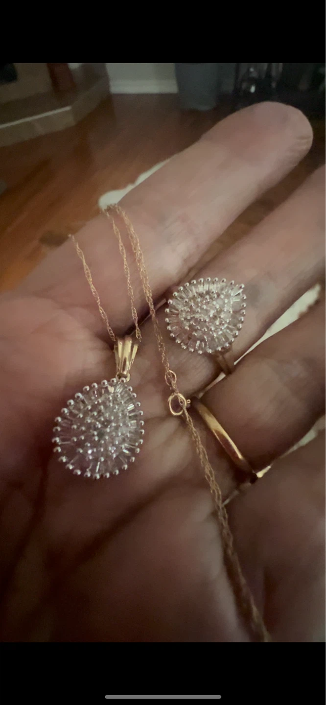 10 k Diamond Pendant Necklace and 10 k  Ring Set