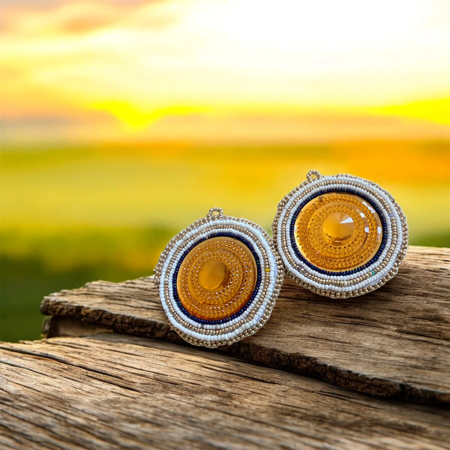 Beaded Earrings with Amber-like Gemstones