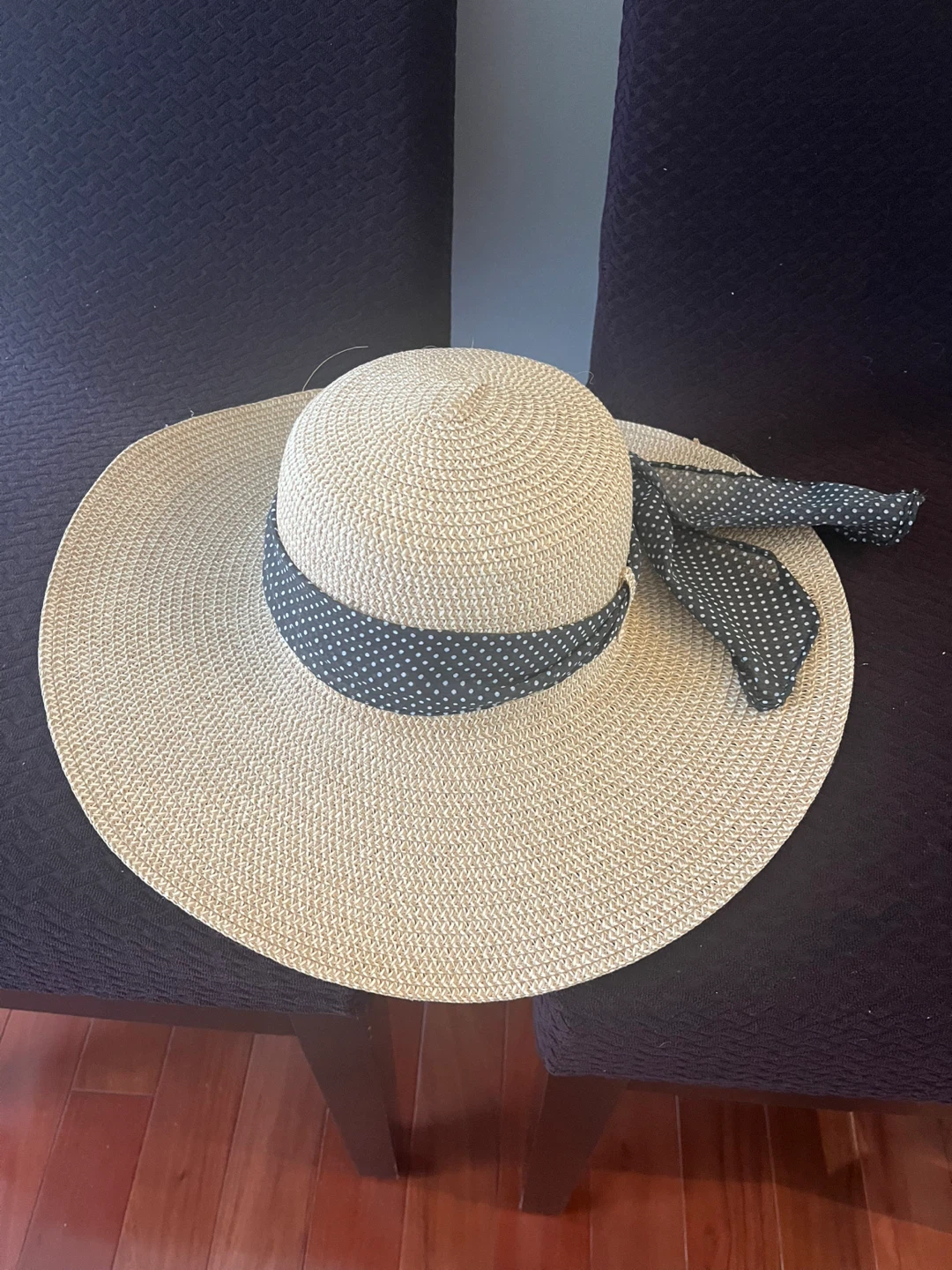 Wide Brim Straw Hat with Polka Dot Ribbon - photo 2