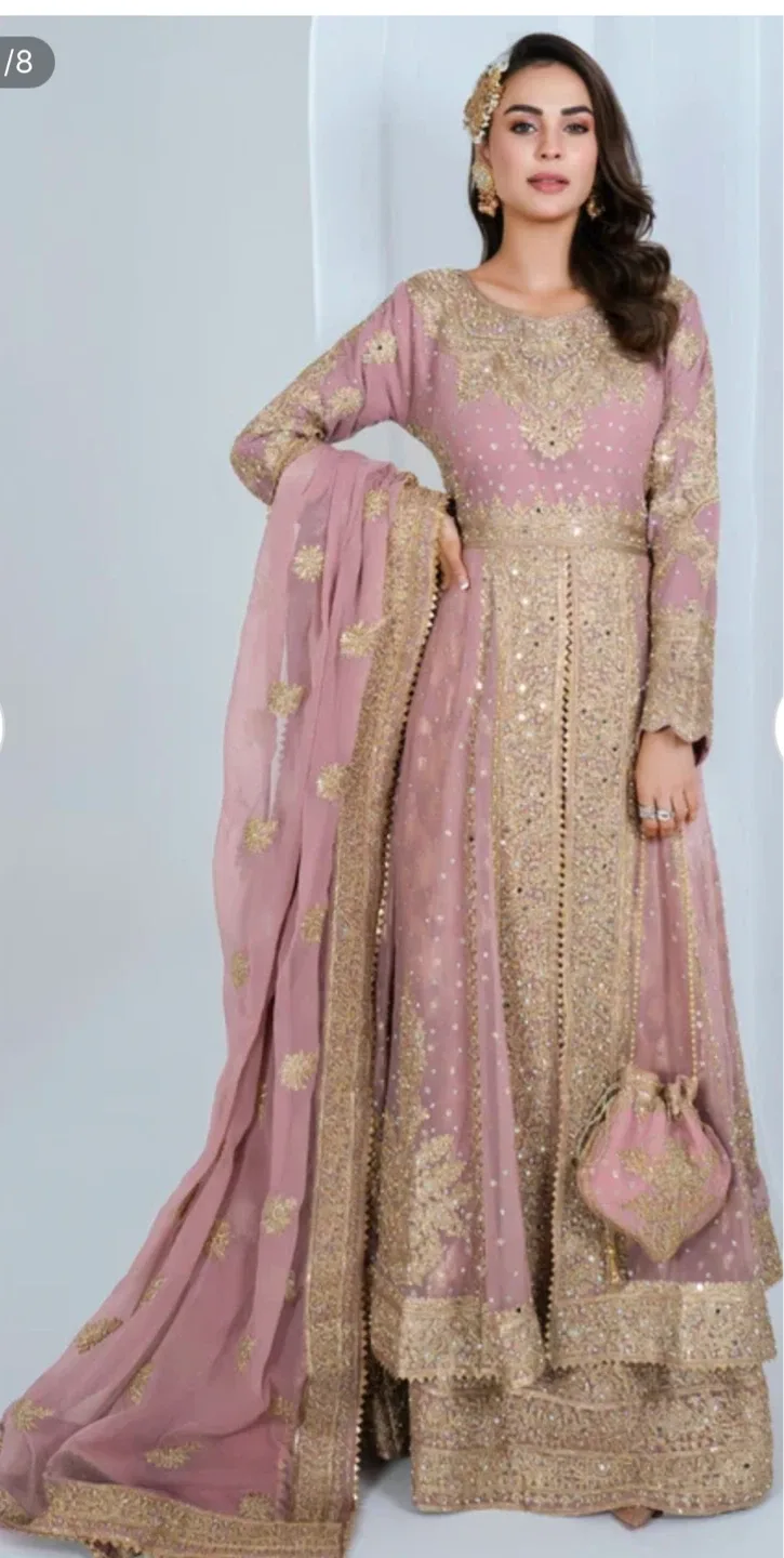 Pink Embroidered Anarkali Dress with Dupatta