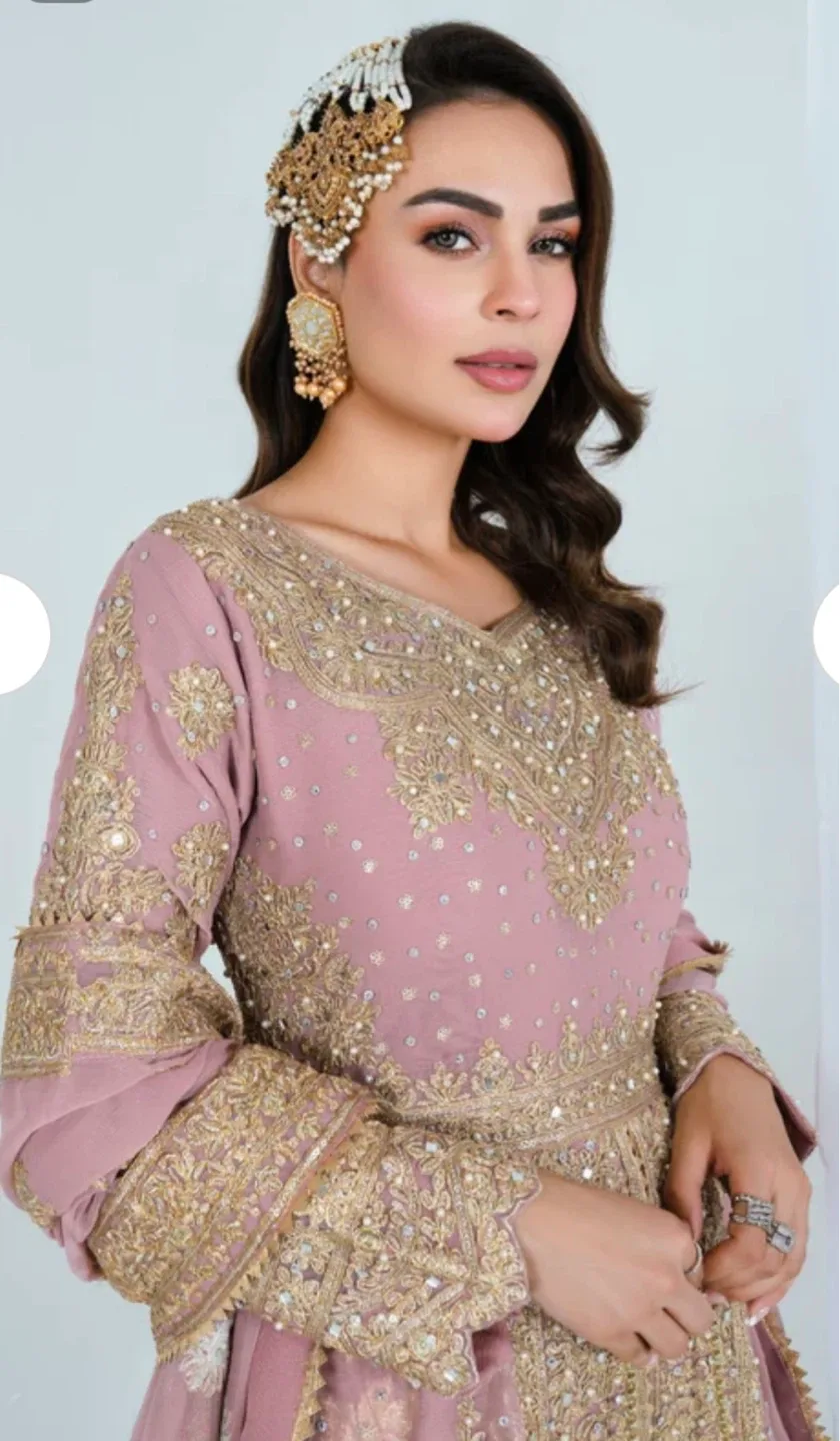 Pink Embroidered Anarkali Dress with Dupatta - photo 3
