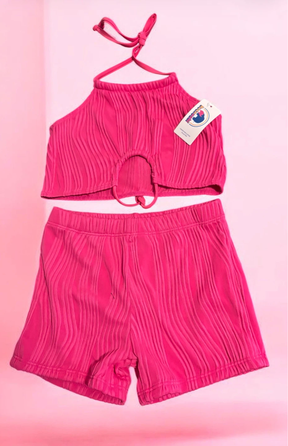 Hot Pink Textured Swimsuit Set - Size Small