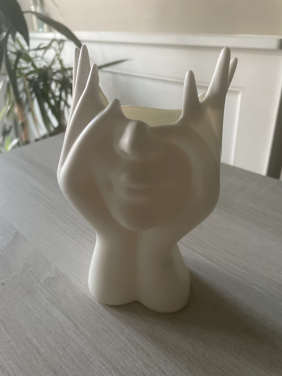 White Ceramic Abstract Hand Shaped Vase