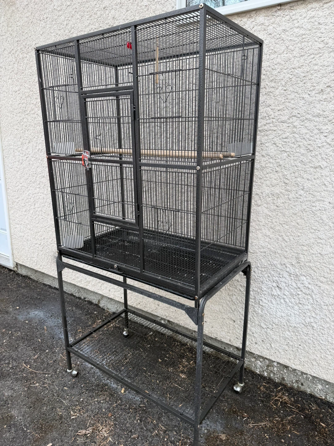 Large Black Bird Cage on Stand with Wheels - photo 2