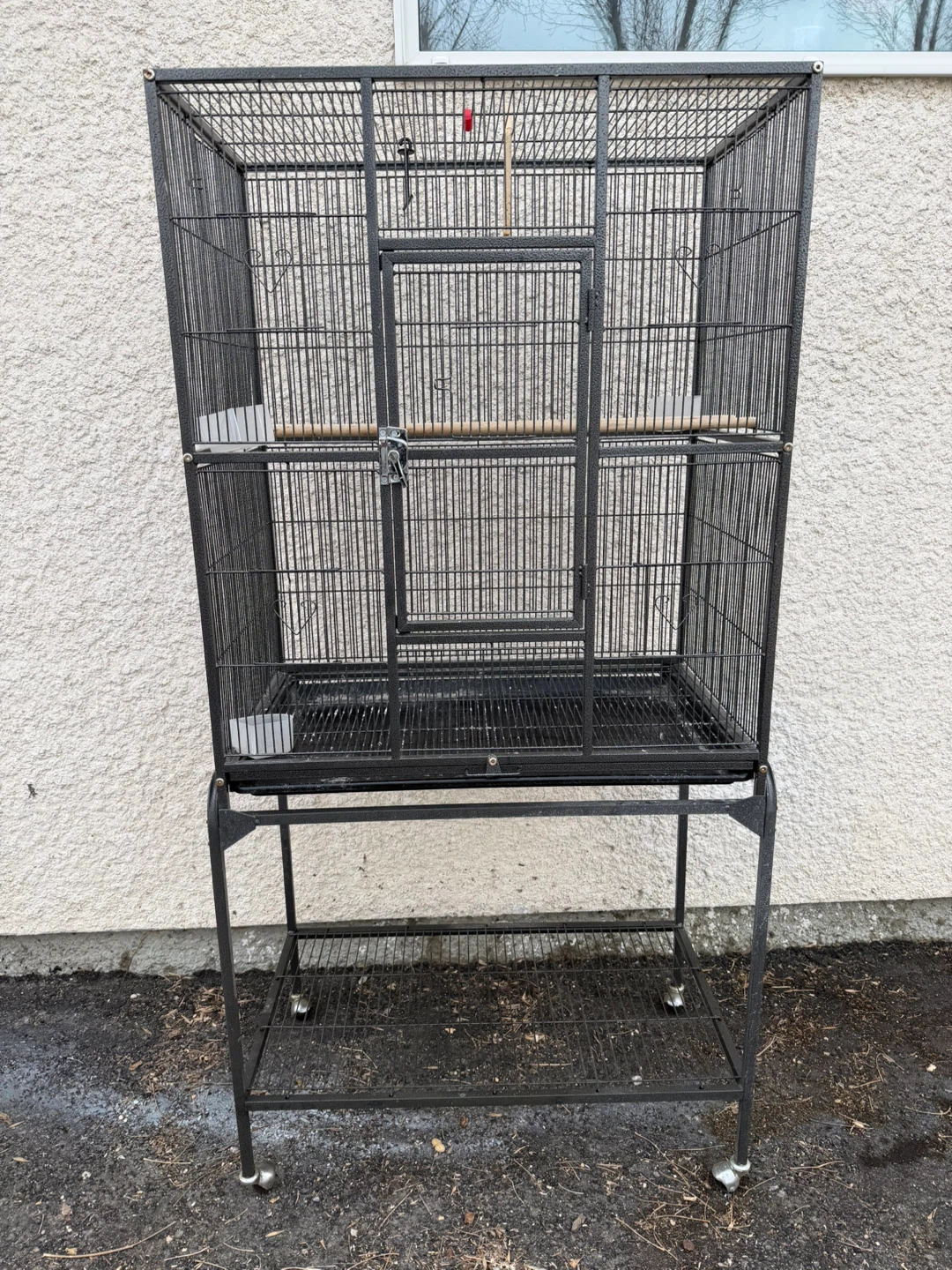 Large Black Bird Cage on Stand with Wheels