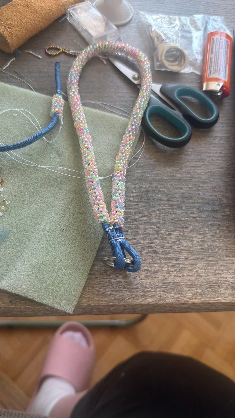 Beaded Lanyard Necklace with Blue Paracord