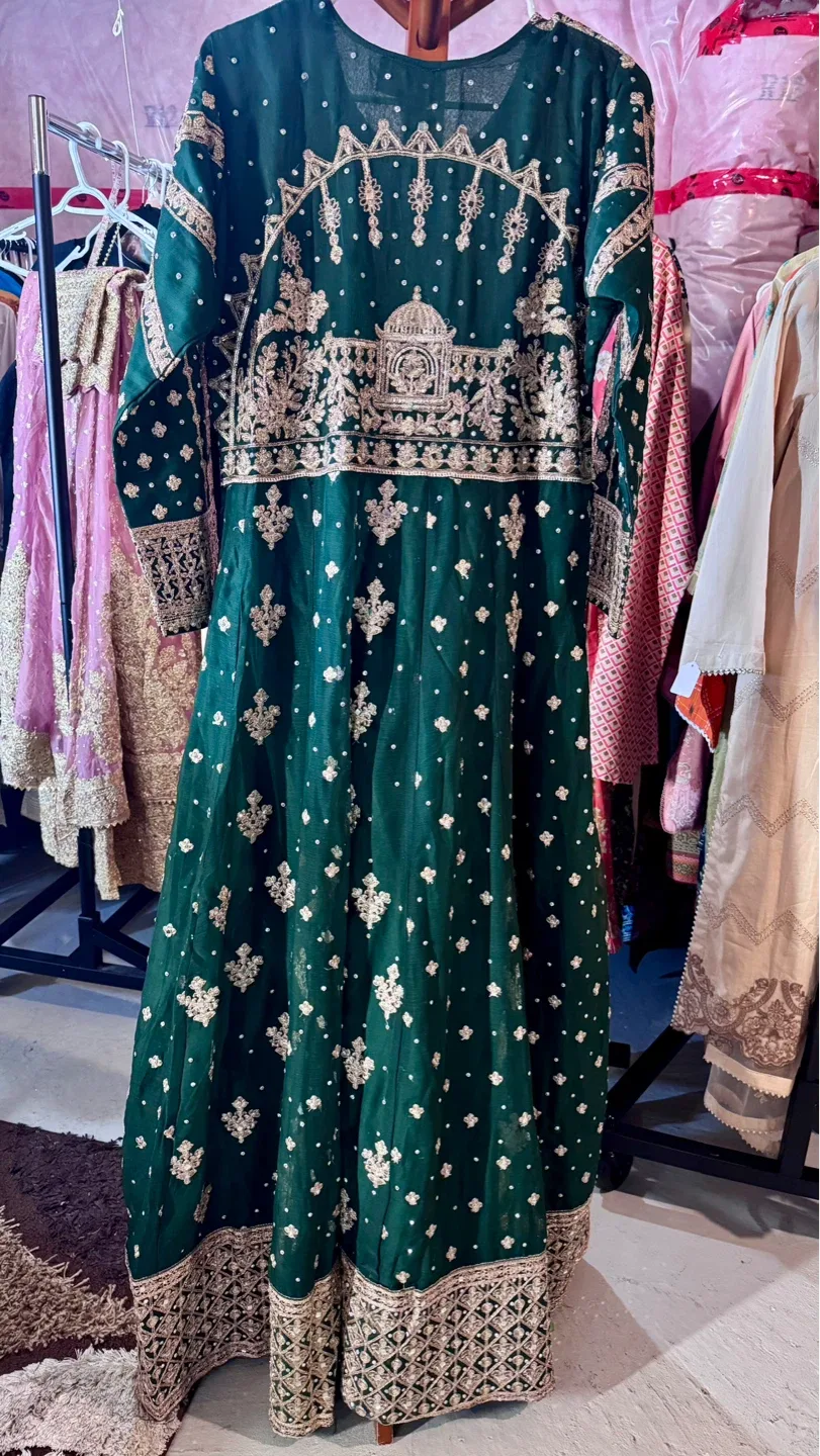 Green Embroidered Anarkali Dress with Dupatta - photo 4