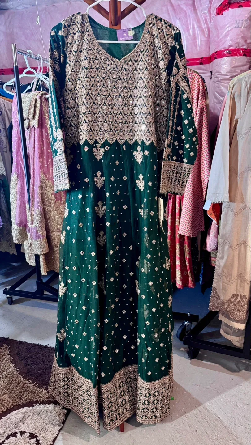 Green Embroidered Anarkali Dress with Dupatta - photo 5