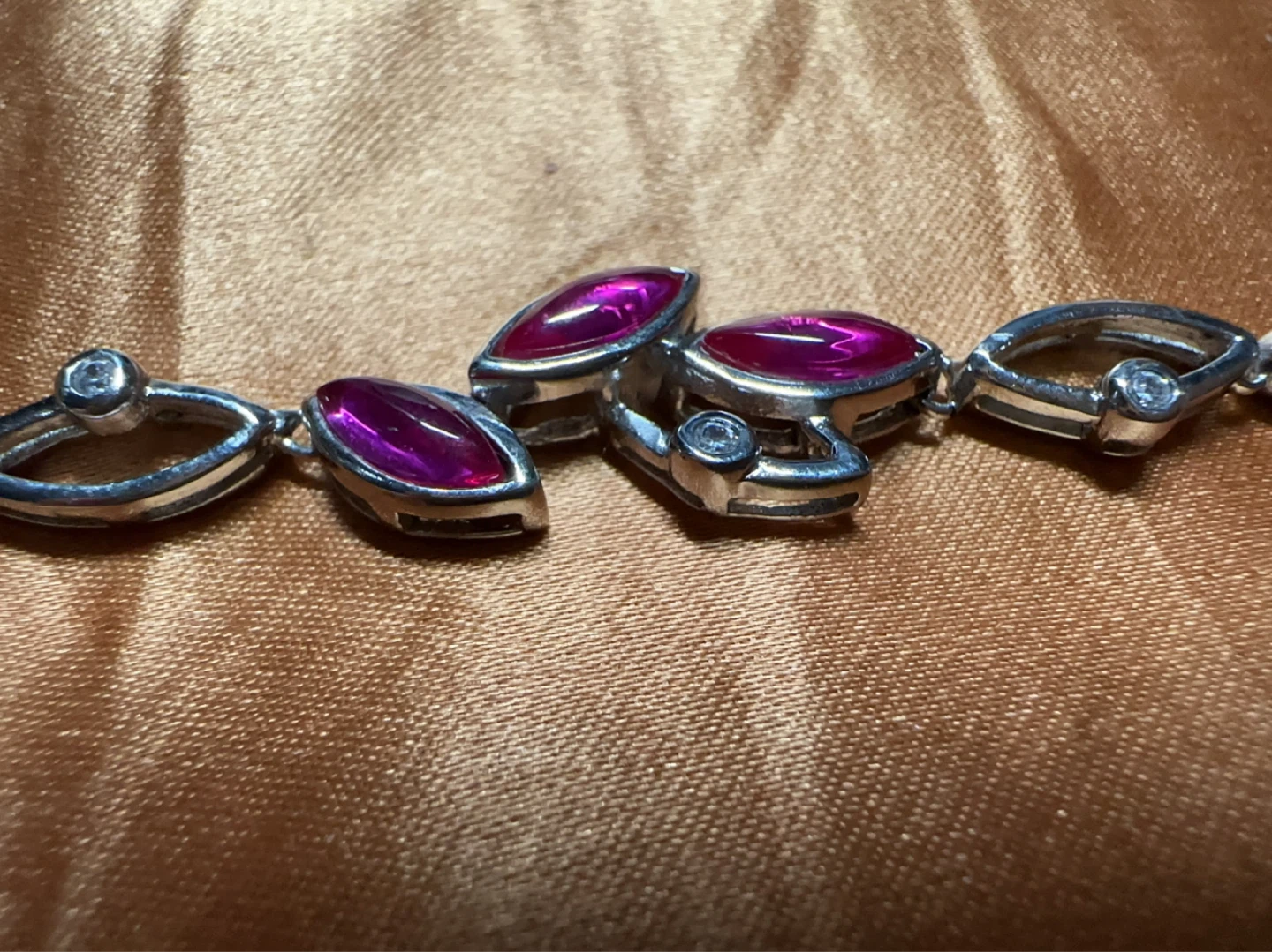 Sterling silver Marquise Cut Pink Stone & CZ Bracelet - photo 3