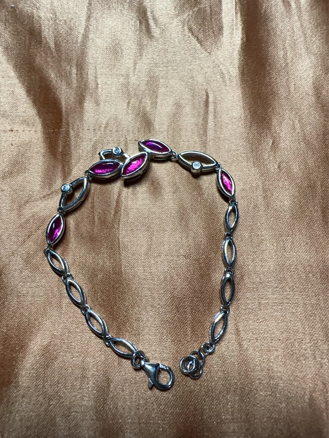 Sterling silver Marquise Cut Pink Stone & CZ Bracelet
