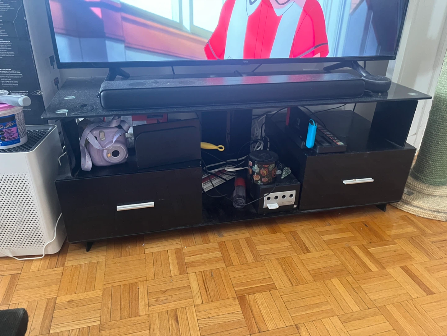 Black TV Stand Entertainment Console with Drawers