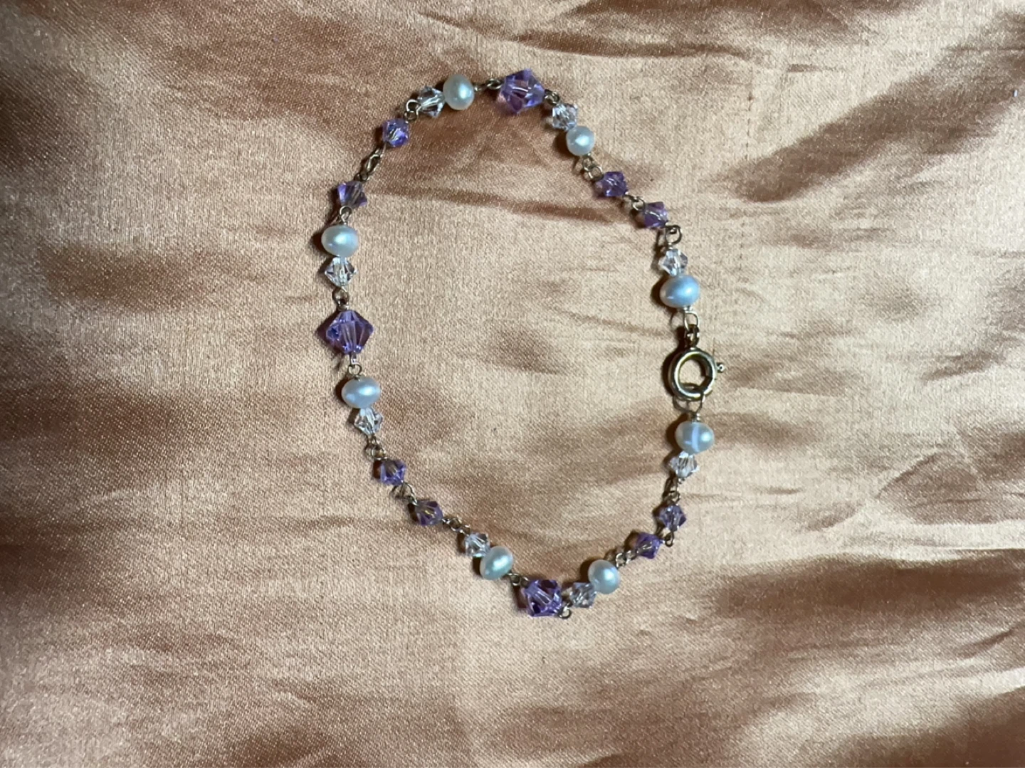Pearl and Crystal Beaded 14k plated Bracelet