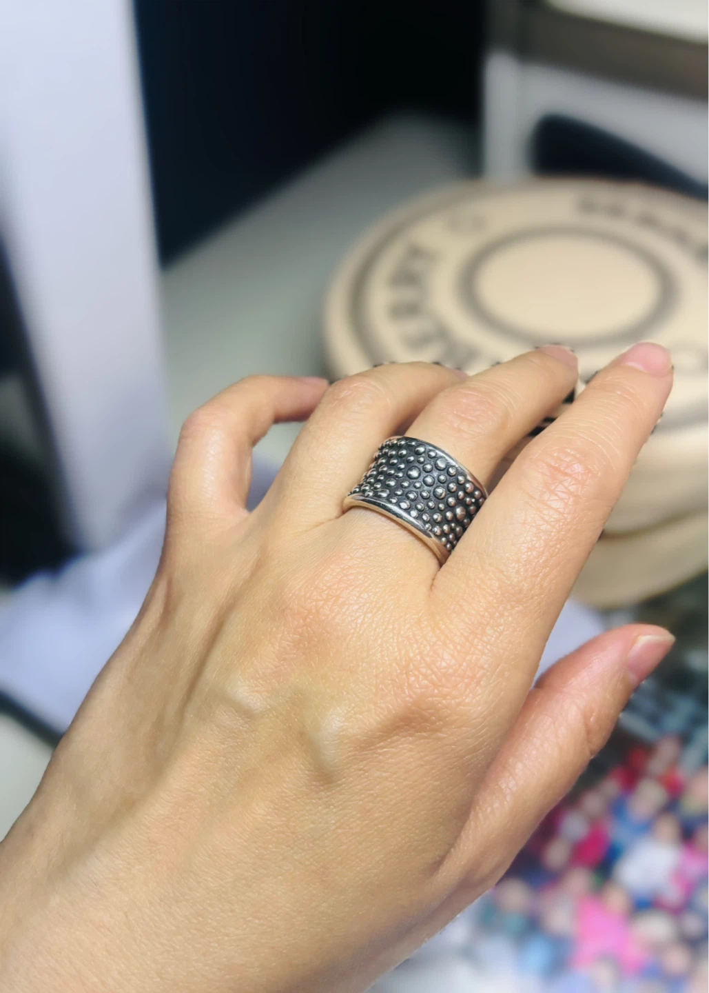 Heavy Sterling Silver dotted band，unique and cool!