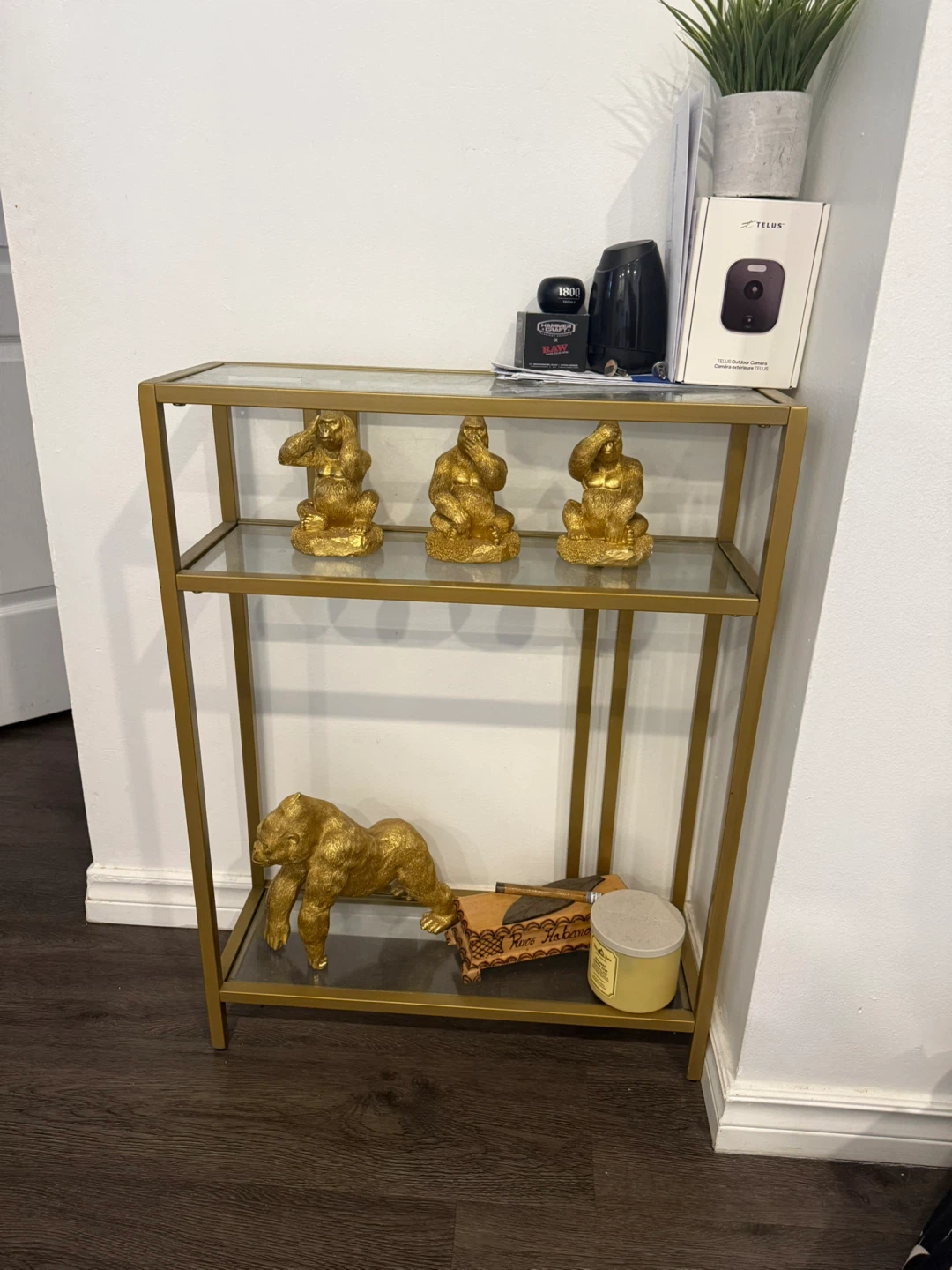 Gold Console Table with Glass Shelves - photo 2