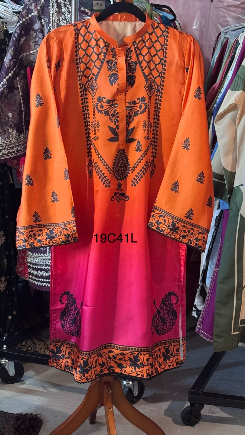 Orange and Pink Ombre Kameez Shalwar with Dupatta - photo 2