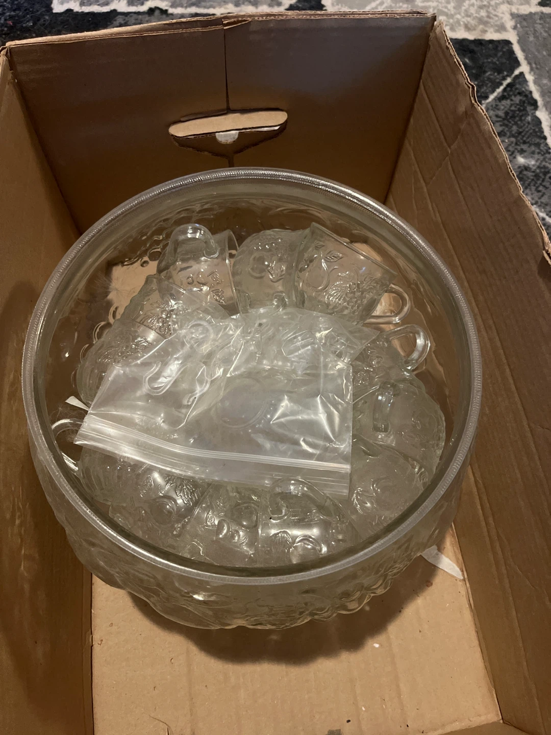 Glass Punch Bowl and Cups Set
